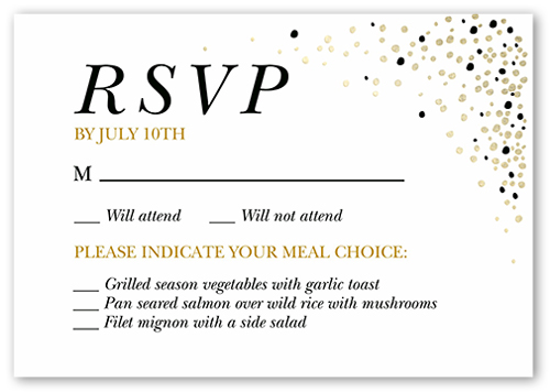 Sparkling Romance Wedding Response Card, Black, Matte, Pearl Shimmer Cardstock, Square
