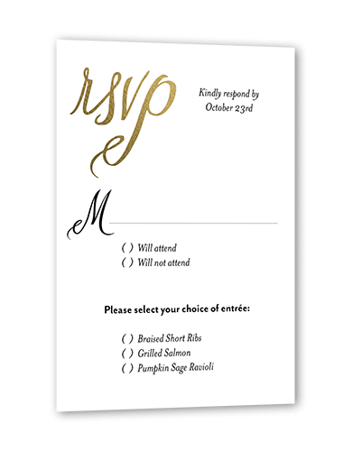 Written With Affection Wedding Response Card, Gold Foil, White, Matte, Pearl Shimmer Cardstock, Square