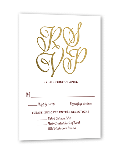 Spectacular Swirls Wedding Response Card, Gold Foil, Red, Matte, Signature Smooth Cardstock, Square