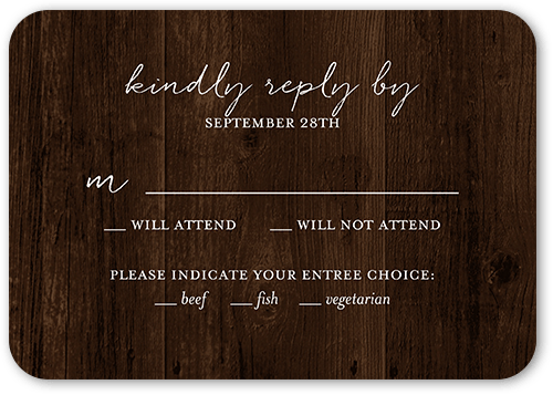Calligraphy Collection Wedding Response Card, Brown, 100% Recycled Cardstock , Rounded