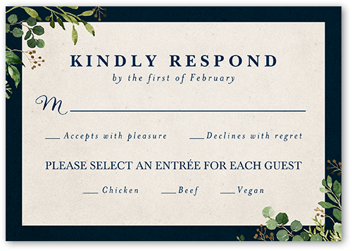 Woodgrain Floral Wedding Response Card, Blue, Matte, Signature Smooth Cardstock, Square