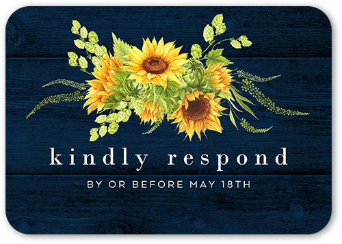 Bright Sunflower Wedding Response Card, Blue, 100% Recycled Cardstock , Rounded
