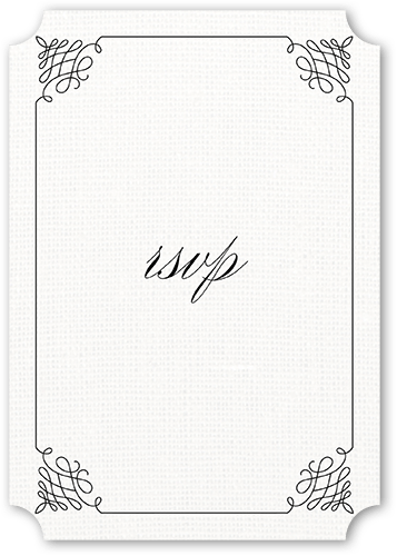 Fancy Linen Wedding Response Card, White, Pearl Shimmer Cardstock, Ticket
