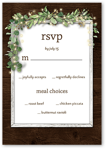 Leafy Scroll Wedding Response Card, Brown, Matte, Pearl Shimmer Cardstock, Square