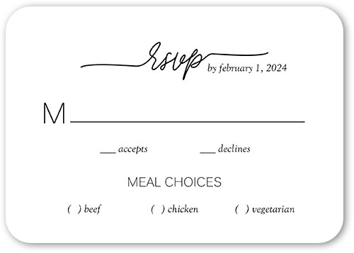 Cursive Style Wedding Response Card, White, 100% Recycled Cardstock , Rounded