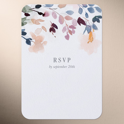 Wild Watercolor Wedding Response Card, Blue, Pearl Shimmer Cardstock, Rounded, Blue Suede