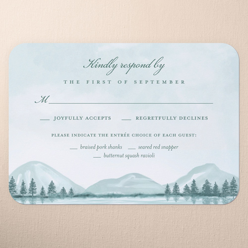 Misty Mountains Wedding Response Card, Grey, Pearl Shimmer Cardstock, Rounded, Hemlock