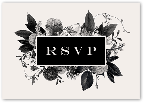 Monochrome Florals Wedding Response Card, Black, Matte, Pearl Shimmer Cardstock, Square, Black