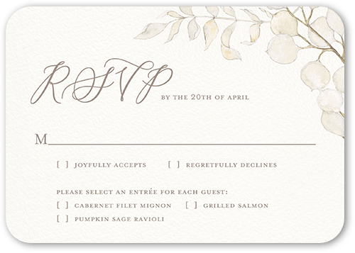 Quiet Sprigs Wedding Response Card, Grey, Pearl Shimmer Cardstock, Rounded