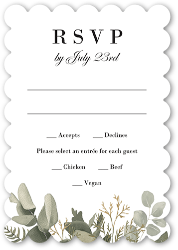 Emerging Floral Wedding Response Card, Grey, Pearl Shimmer Cardstock, Scallop