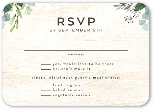 Naturally Green Wedding Response Card, White, 100% Recycled Cardstock , Rounded, White