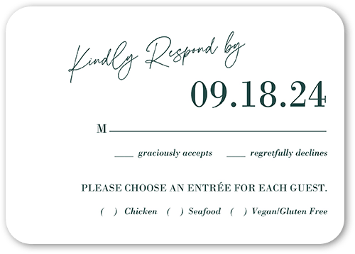 Elegant Formula Wedding Response Card, Green, Matte, Signature Smooth Cardstock, Rounded