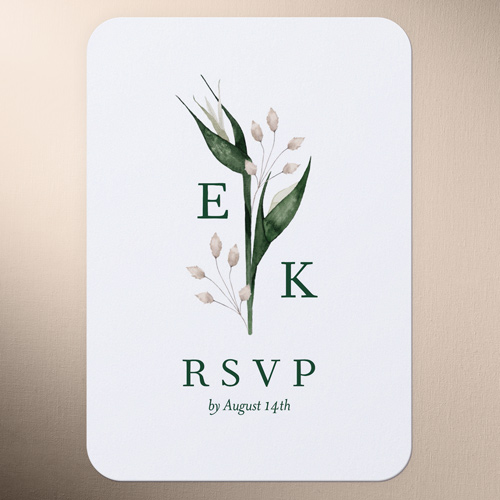 Tropical Flora Wedding Response Card, White, 100% Recycled Cardstock , Rounded