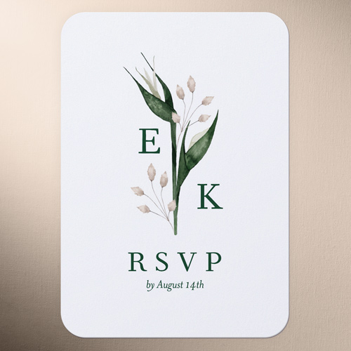 Tropical Flora Wedding Response Card, White, Matte, Signature Smooth Cardstock, Rounded