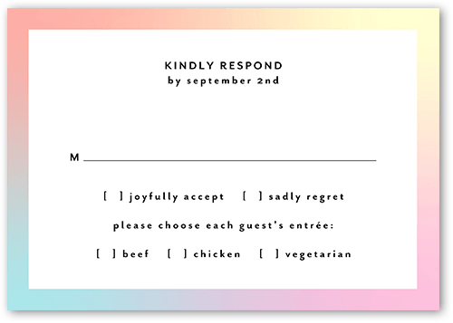 Hazy Rainbow Wedding Response Card, Yellow, Matte, Pearl Shimmer Cardstock, Square