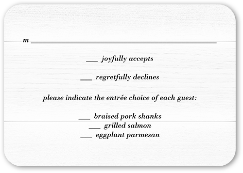 Shiplap Wood Wedding Response Card, White, Matte, Signature Smooth Cardstock, Rounded