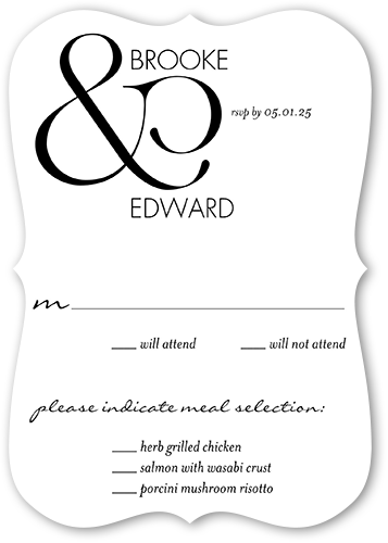 Ampersand Accent Wedding Response Card, White, Pearl Shimmer Cardstock, Bracket