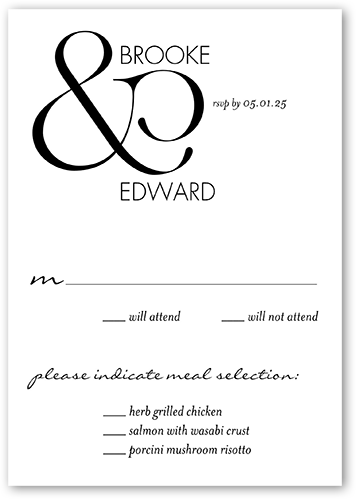 Ampersand Accent Wedding Response Card, Square Corners