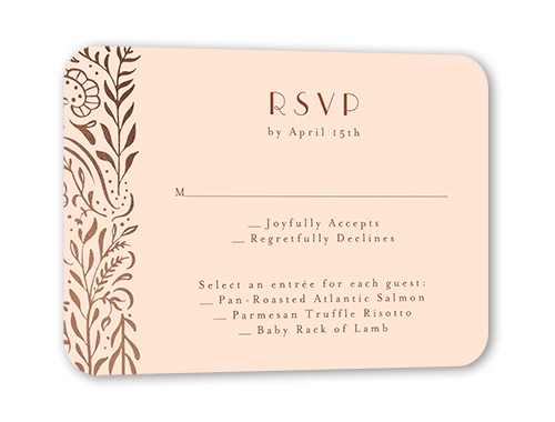 Wonderful Weave Wedding Response Card, Rose Gold Foil, Pink, Pearl Shimmer Cardstock, Rounded