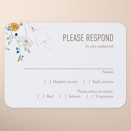Tranquil Flowers Wedding Response Card, White, Write Your Own Greeting, Matte, Signature Smooth Cardstock, Rounded, White