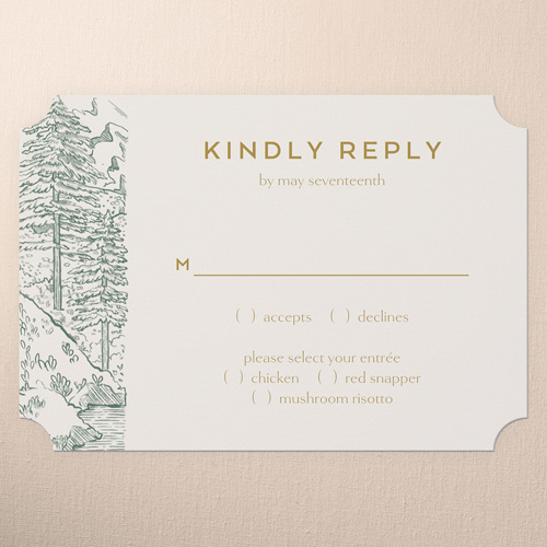 Alpine Affection Wedding Response Card, Green, Write Your Own Greeting, Pearl Shimmer Cardstock, Ticket