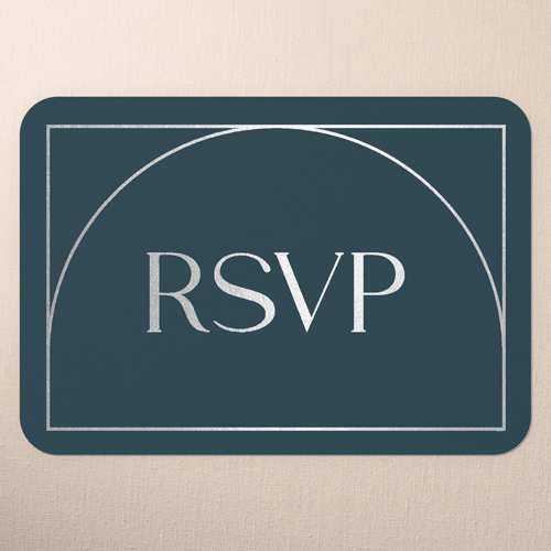 Geometric Impression Wedding Response Card, Silver Foil, Blue, Signature Smooth Cardstock, Rounded, Seabrook