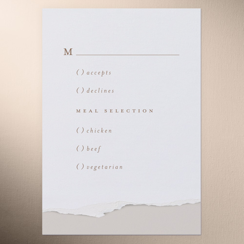 Torn Edge Wedding Response Card, Beige, Write Your Own Greeting, Matte, 100% Recycled Cardstock , Square, Pearl