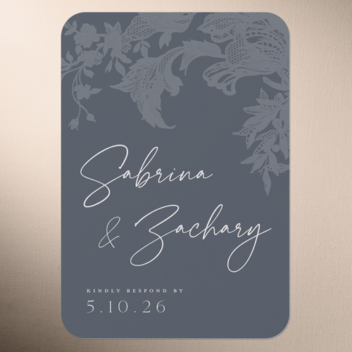 Lace Shadow Wedding Response Card, Gray, Pearl Shimmer Cardstock, Rounded