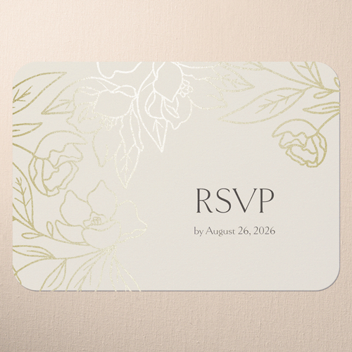 Floral Fantasy Wedding Response Card, Beige, Gold Foil, Pearl Shimmer Cardstock, Rounded
