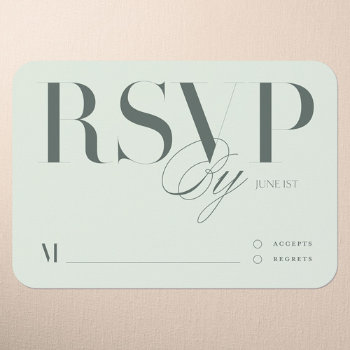 Serene Simplicity Wedding Response Card, Green, Pearl Shimmer Cardstock, Rounded