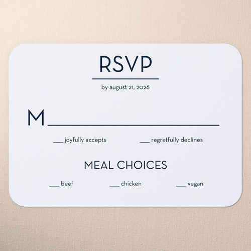 Simple Silhouette Wedding Response Card, Blue, Pearl Shimmer Cardstock, Rounded, Midnight