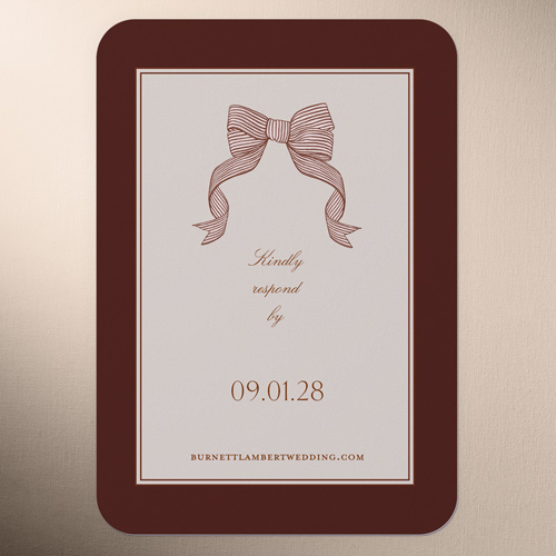 Classical Bow Wedding Response Card, Brown, Pearl Shimmer Cardstock, Rounded, Chestnut