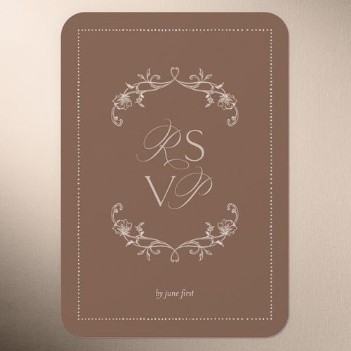 Gentle Ornamented Framework Wedding Response Card, Brown, 100% Recycled Cardstock , Rounded, Clove