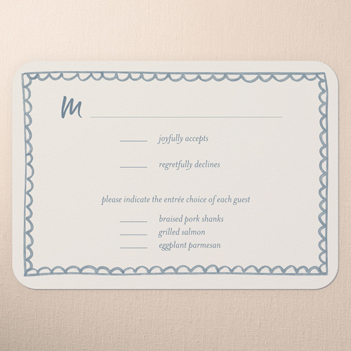 Doodle Border Wedding Response Card, Blue, Pearl Shimmer Cardstock, Rounded, Blue