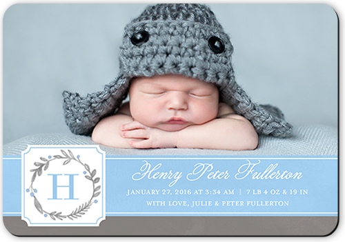 Wreath Monogram Boy Birth Announcement, Blue, Magnet, Matte