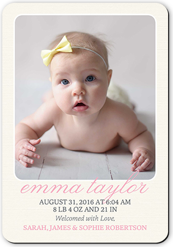 Simple Arrival Girl Birth Announcement, Beige, Magnet, Matte