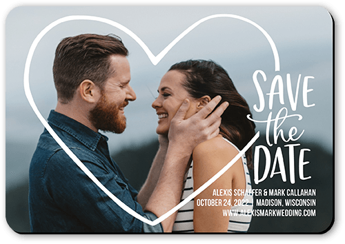 Heart Frame Save The Date, White, Magnet, Matte