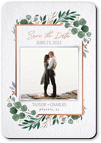 Brushed Botanic Save The Date, Green, Magnet, Matte