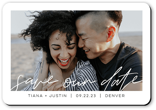 Handmade Script Save The Date, White, Magnet, Matte, White