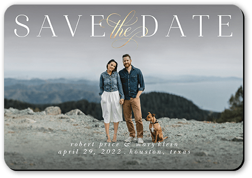 Elegant Type Save The Date, White, Magnet, Matte