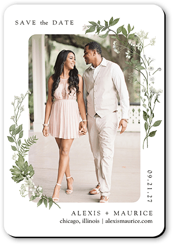 Framed In Foliage Save The Date, White, Magnet, Matte
