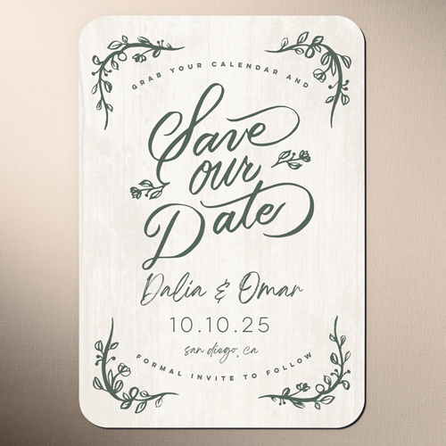 Laurels Of Love Save The Date, White, Magnet, Matte