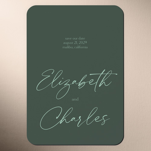 Minimal Muse Save The Date, Green, Magnet, Matte, Forest Green