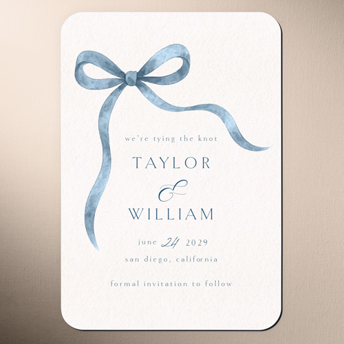 Great Bow Save The Date, Blue, Magnet, Matte, Blue Suede