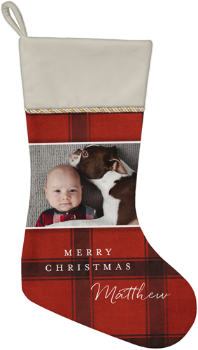 Classic Holiday Plaid Christmas Stocking, Natural, Red