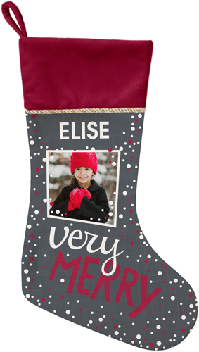 Very Merry Christmas Stocking, Red, Gray