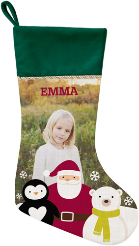 Santa and Friends Christmas Stocking, Green, Beige