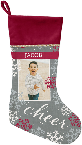 Snowflake Cheer Christmas Stocking, Red, Gray