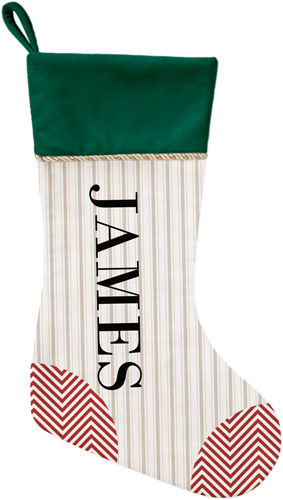 Stripes and Chevrons Christmas Stocking, Green, Beige, wheat