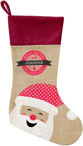 Merry Santa Christmas Stocking, Red, Brown, nutmeg